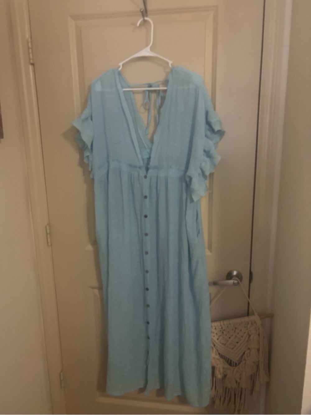 Light Blue Button-Front Ruffle Sleeve Maxi Dress - Picture 3 of 4